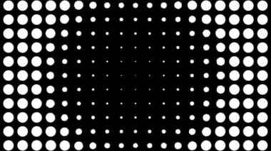 Siyah arka planda beyaz noktalar. Eşmerkezli büyüyen çemberler kusursuz döngü geçişi