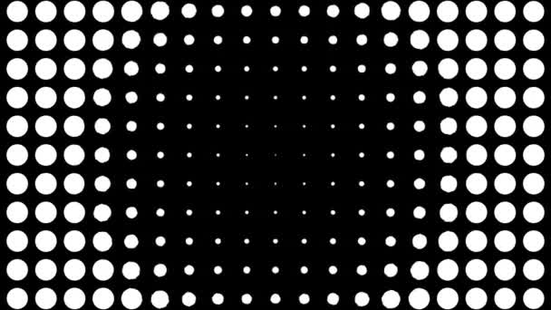 Weiße Tupfen vor schwarzem Hintergrund. Konzentrische wachsende Kreise nahtloser Schleifenübergang — Stockvideo