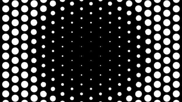White polka dots against black background. Concentric growing circles seamless loop transition — Stock Video