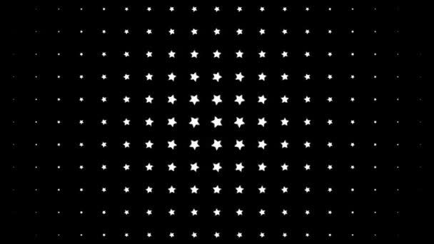 Динамическая композиция с масштабированием белых звёзд на чёрном фоне. Винтажная анимация. — стоковое видео