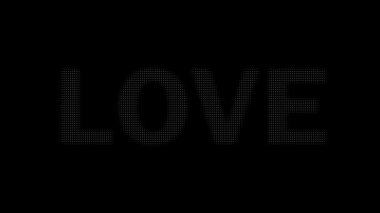 Siyah arkaplanda beyaz noktalardaki aşk kelimesinin animasyonu