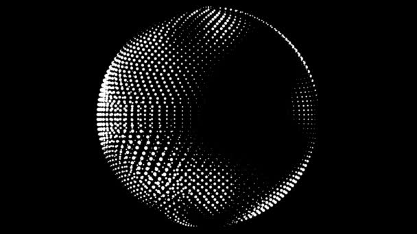 Dynamické složení koule bílých teček na černém pozadí. Animace obrazce ročníku. — Stock video