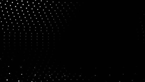 Varrat nélküli félhang fehér pontok véletlenszerűen jelennek meg, és eltűnik mozgásban fekete háttér. — Stock videók