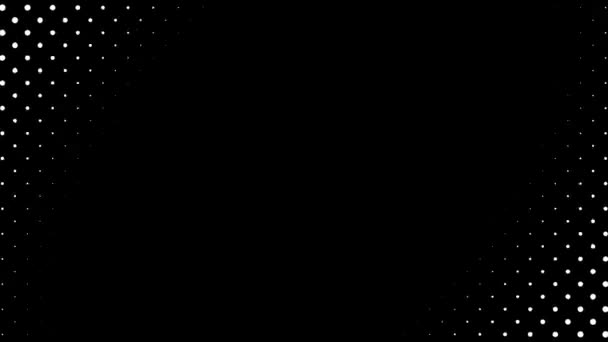 Bezešvé polotón bílé tečky náhodně objeví a zmizí v pohybu na černém pozadí. — Stock video