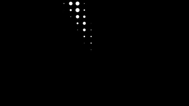 Sömlös halvton vita prickar visas och försvinner i form av en sökljus vid svart bakgrund. — Stockvideo