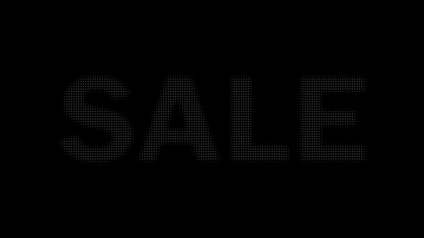 Animering av ordet Försäljning på vita prickar bokstäver på svart bakgrund — Stockvideo