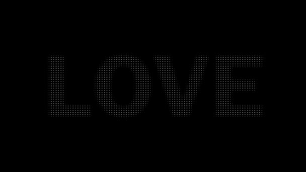 Animación de la palabra Love at white dots letras sobre fondo negro — Vídeos de Stock