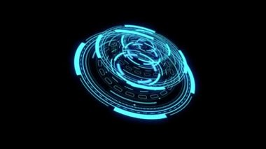 Siyah arka planda 3D Fütürist İYE animasyonu. Bilgisayar verilerini göster. Yüksek teknoloji konsept unsuru.