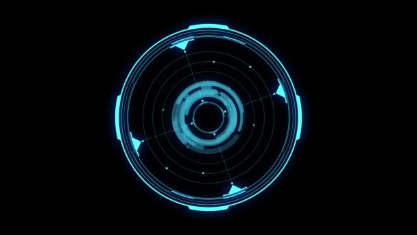 Elemento HUD. Máscara alfa incluida, gráfico de movimiento. Azul circular sobre fondo negro — Vídeo de stock