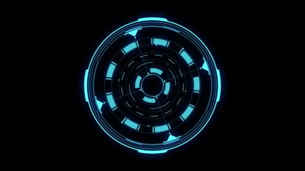 HUD element. Animation of HUD Heads up display in blue, motion graphic on black background — Stock Video
