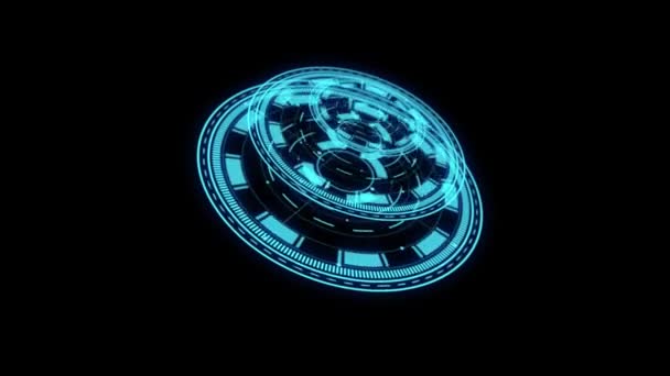 3D-animering av futuristiska HUD på svart bakgrund. Visa upp data från datorn. Begreppselement för högteknologi. — Stockvideo
