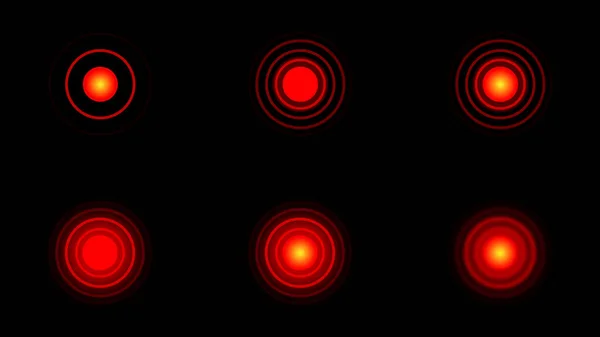 Marque de localisation de la douleur, ensemble de symboles abstraits de la douleur. Cercles rouges pour marquer la douleur humaine. — Photo