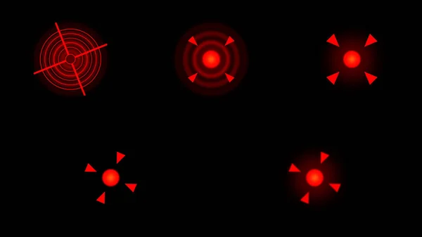 Pain localization mark, set of abstract symbols of pain. Red circles for marking human pain.