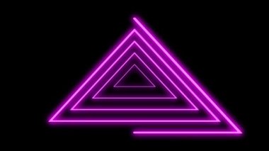 Neon çizgileri üçgenleri tam döngü-hazır dönüşle çiziliyor. Siyah arkaplanda mor renkli parlak çizgiler.