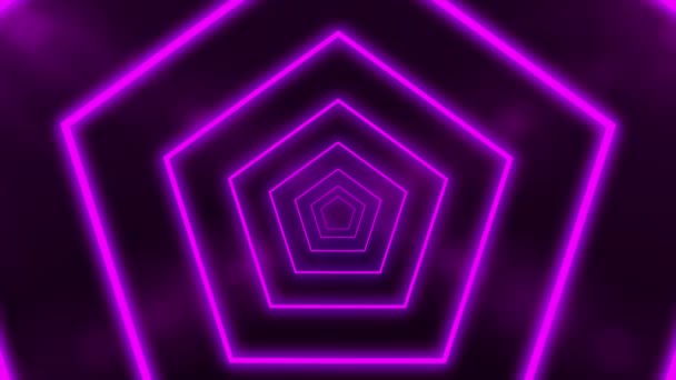 Абстрактний фон з анімацією польоту в абстрактному футуристичному тунелі з неоновим фіолетовим світлом. Анімація безшовної петлі . — стокове відео