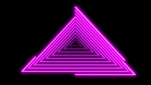 Abstrakt bakgrund med neonljus trianglar, loopas animation. Lila eller violett färgade ljusa linjer — Stockvideo