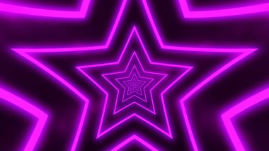 Neon mor yıldızlı soyut dijital arkaplan. Soyut tünel, geçit.