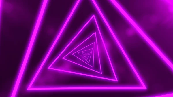 Abstract digital background with neon purple triangles. Abstract tunnel, portal. — Stock Photo, Image