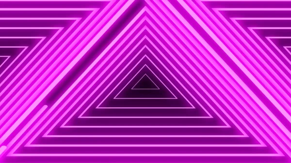 带有霓虹灯紫色三角形的数字背景。抽象隧道，门户. — 图库照片