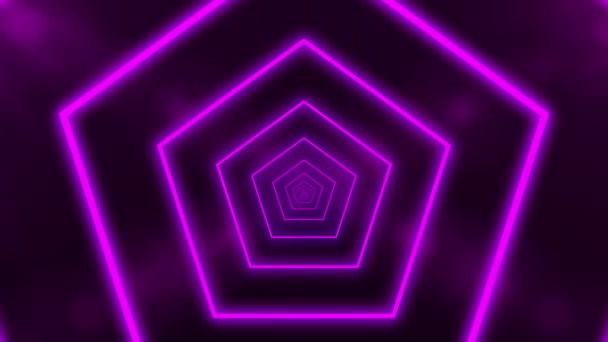Abstracte achtergrond met animatie van de vlucht in abstracte futuristische tunnel met neon paars licht. Animatie van een naadloze lus. — Stockvideo