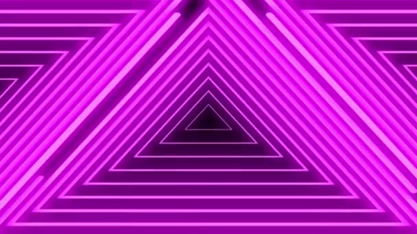 背景:霓虹灯三角形,环状动画.紫色或紫色的亮线条 — 图库视频影像