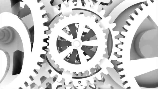 Background with rotating gears. Abstract video seamless grey surface animation. 3D Animation. Close up. — Stock Video