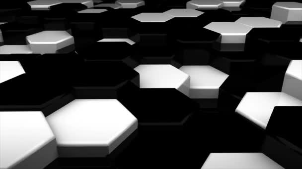 Abstrait hexagone blanc et noir boucle de surface géométrique, mouvement aléatoire backgroun — Video