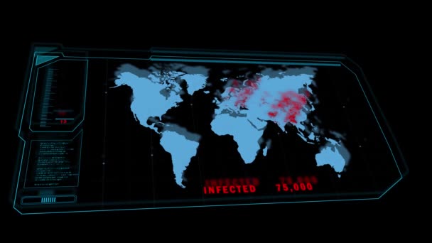 COVID-19 coronavirus Globální pandemická mapa s futuristickou obrazovkou digitálního rozhraní. Animace 3D vykreslování — Stock video