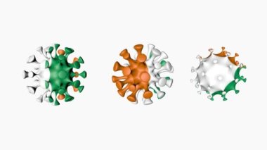 Fildişi Sahili 'nin 3D animasyon Coronavirus 2019-nCoV' u. Beyaz arka planda, Batı Afrika Cumhuriyeti 'nin Sancak Fildişi Sahili Virüs topu küreleri covid19. Alfa kanalı