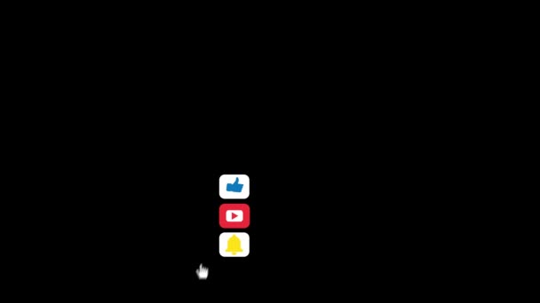 Filmagem editorial: Animação de uma assinatura e gosta e botão de notificação para gráficos de movimento do Youtube isolados no canal alfa. — Vídeo de Stock