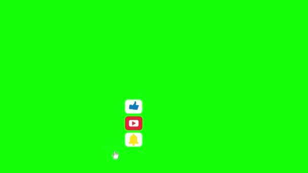 Filmati editoriali: animazione di un abbonamento e mi piace e pulsante di notifica per la grafica del movimento Youtube. Schermo verde. — Video Stock