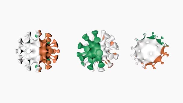 Animacja 3D Coronavirus 2019-nCoV Irlandii. Irlandzka flaga w kuli wirusa na białym tle. Kanał alfa — Wideo stockowe