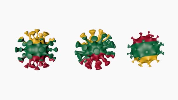 Animación 3D Coronavirus 2019-nCoV de Lituania. Bandera lituana en esferas de virus covid19, sobre fondo blanco. Canal alfa — Vídeos de Stock