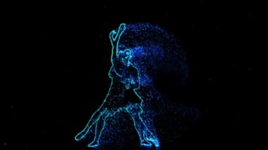 Çift, mavi ve altın parçacıklarından oluşan bir bale yapıyor..