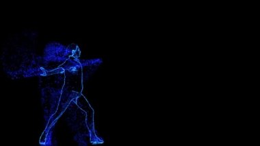 Mavi ve altın parçacıkları olan adam klasik baleden bir dans unsuru sergiliyor..