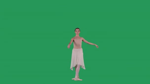 Élégante ballerine dansant ballet classique sur écran vert. — Video