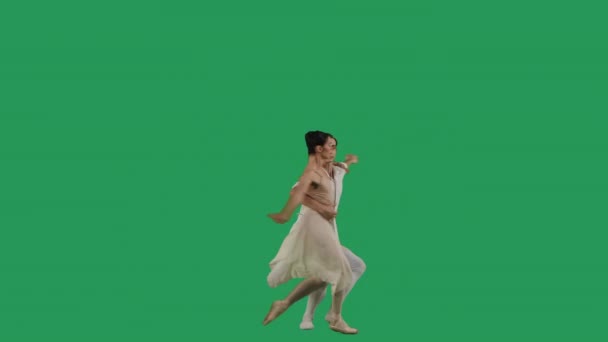 Professioneel balletpaar oefent bewegingen op groen scherm. Genade en tederheid in elke beweging. — Stockvideo