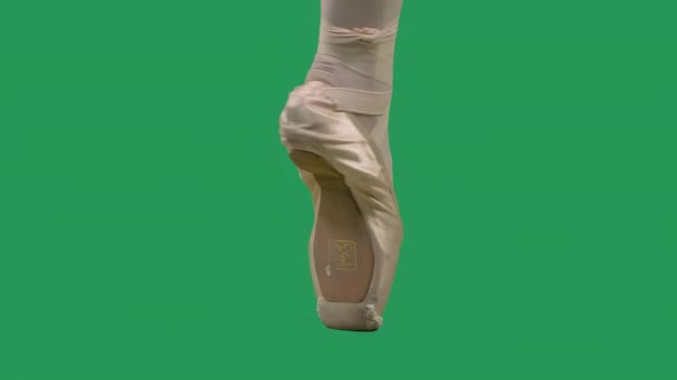 Scarpe da punta scarpe da balletto professionali su schermo verde. Ballerina gambe danza. — Video Stock