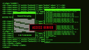 Sunucu saldırısı ve hackleme. Bilgisayar ekranı terminalinde çalışan programlama kodu, hack konsepti.