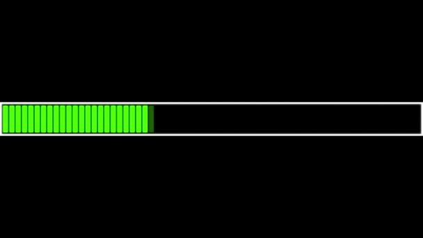 Завантаження панелі завантаження екрану з піксельною анімацією прогресу Завантаження передачі на чорному тлі. Альфа-канель — стокове відео