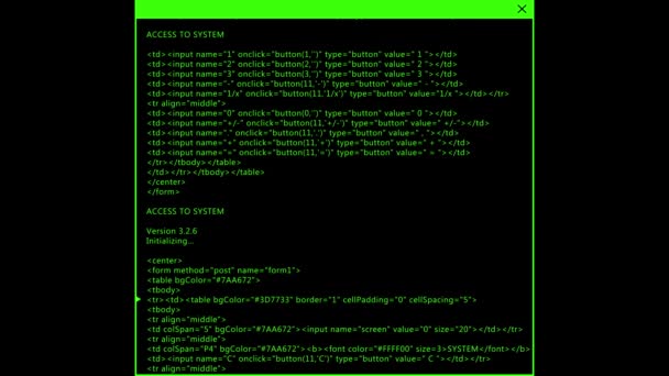 Código de hacker a executar um terminal de ecrã do computador. Canal Alfa — Vídeo de Stock