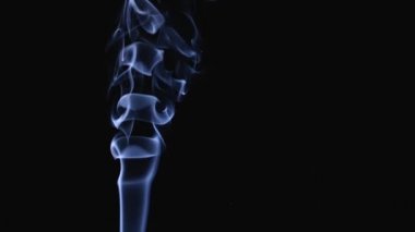 Karmaşık şekillerde beyaz bir duman bulutu yükseliyor. Beyaz duman, soğuk sis bulutu, ağır çekimde siyah arka planda buhar. Kapat..