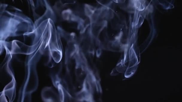 Ένα σύννεφο λευκού καπνού με σωματίδια σκόνης να αιωρούνται στο διάστημα σε μαύρο φόντο. Λευκός καπνός, ένα σύννεφο ψυχρής ομίχλης, ατμός σε αργή κίνηση. Κλείσε.. — Αρχείο Βίντεο