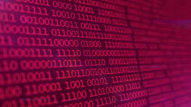 Στήλες κόκκινου δυαδικού κώδικα ψηφιακών συμβόλων. Μελλοντική έννοια της τεχνολογίας των πληροφοριών μεγάλων δεδομένων. Κινούμενα σχέδια. — Αρχείο Βίντεο
