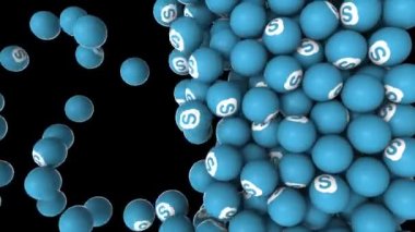 Editoryal animasyon: Düşen ve ekranı dolduran 3D mavi topların dikey animasyonu.