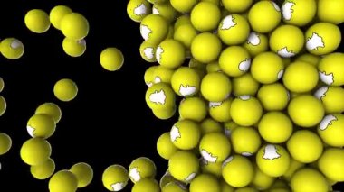 Editoryal animasyon: Düşen ve ekranı dolduran üç boyutlu sarı topların dikey animasyonu.