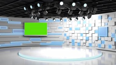 Televizyon stüdyosu. Haber odası. Blye ve kırmızı arka plan. General ve yakın çekim. Haber stüdyosu. Stüdyo Arkaplanı. Haber odası fırını. Herhangi bir yeşil ekran veya krom anahtar video üretimi için mükemmel bir arkaplan