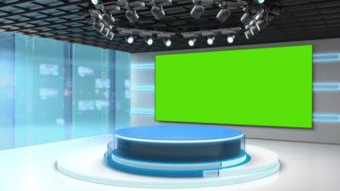 Televizyon stüdyosu. Haber odası. Blye ve kırmızı arka plan. General ve yakın çekim. Haber stüdyosu. Stüdyo Arkaplanı. Haber odası fırını. Herhangi bir yeşil ekran veya krom anahtar video üretimi için mükemmel bir arkaplan