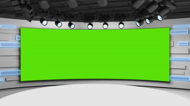 Tv studio. News room. Blye and red background. General and close-up shot. News Studio. Studio Background. Newsroom bakground. The perfect backdrop for any green screen or chroma key video production — Stock Video