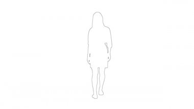 Beyaz arka planda uzun saçlı, zayıf bir kızın taslak çizimi.